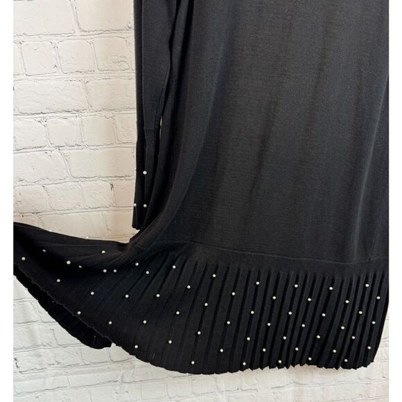 CHICO'S black knit cotton rayon pearl embellished pleated cardigan 1 M NWOT - Picture 8 of 9